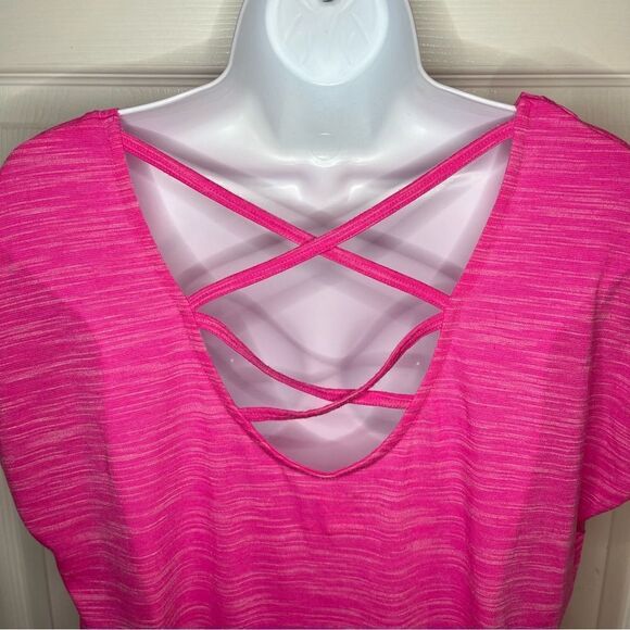 Tek Gear Athletic Short Sleeve Criss Cross Back Tee Workout Tshirt Hot Pink M - Picture 9 of 12
